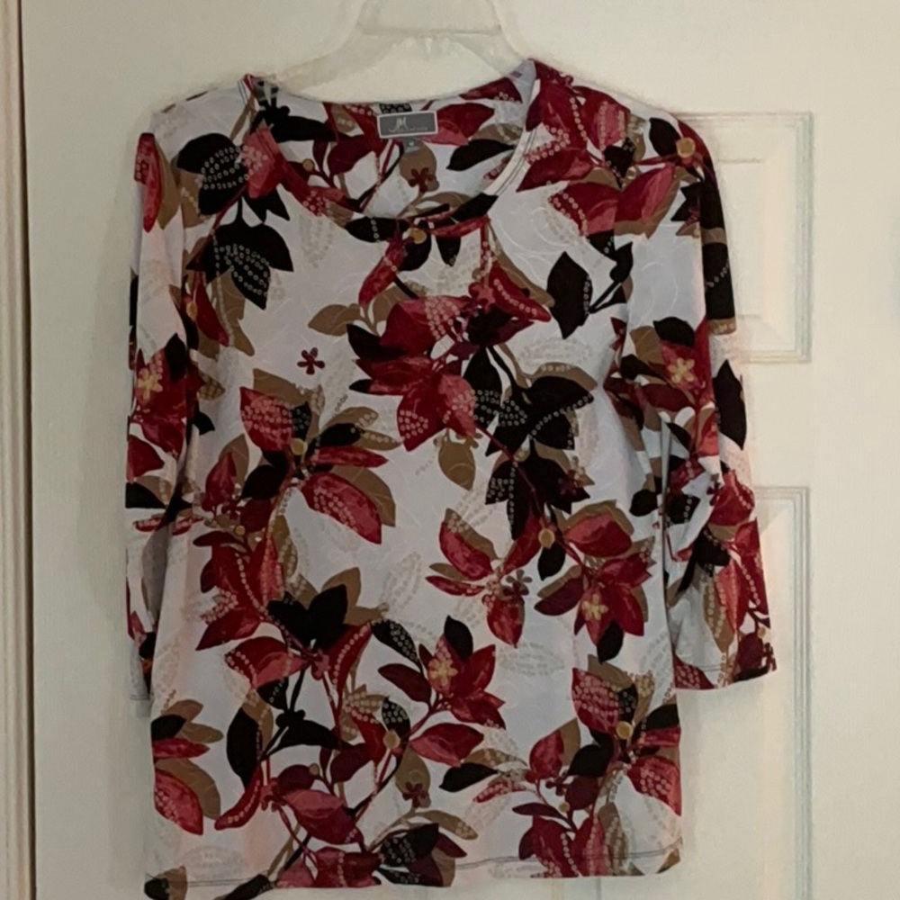 JM Collection Red and Black Floral 3/4 Sleeve Blouse
